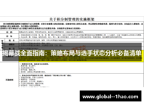揭幕战全面指南：策略布局与选手状态分析必备清单